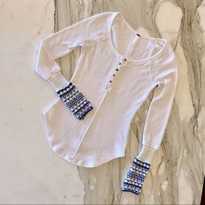 Free People White and Blue Thermal Top